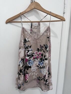 Cami NYC 100% Silk Lace Trim Floral Camisole XXS Tank Top High Low Racer Back